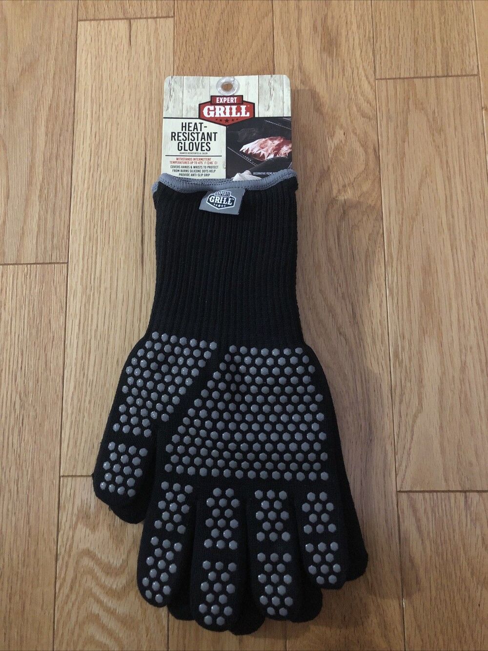 Silicone Dotted Heat Resistant BBQ Gloves Black Color One Size New